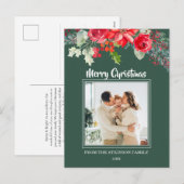 Chic Floral Waterverf Poinsettia Foto Kerst Feestdagenkaart (Voorkant / Achterkant)