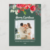 Chic Floral Waterverf Poinsettia Foto Kerst Feestdagenkaart (Voorkant)