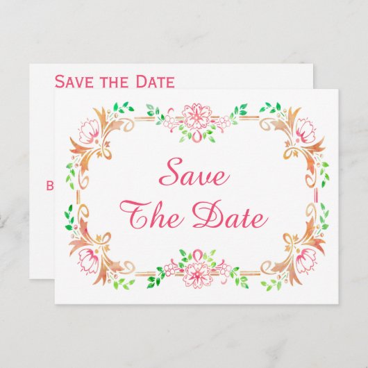 Chic Floral Waterverf Sweet 16 Bewaar de datum Aankondigingskaart (Voorkant / Achterkant)