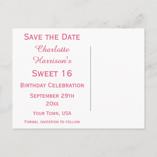 Chic Floral Waterverf Sweet 16 Bewaar de datum Aankondigingskaart (Achterkant)