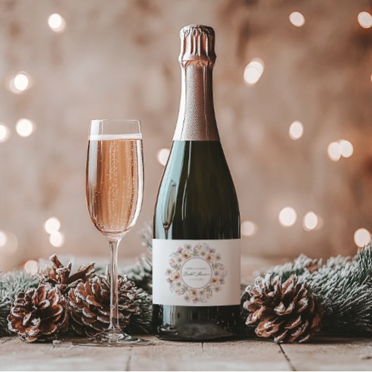 Chic Floral Waterverf Vrijgezellenfeest Sparkling Wijnetiket