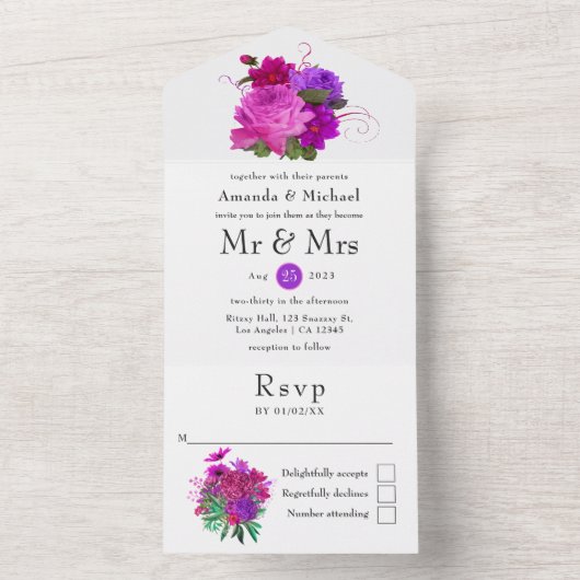  Chic Floral Wedding All In One Uitnodiging (Binnen)