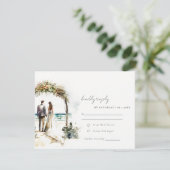 Chic Floral Wedding Arch Beach Seascape Wedding RSVP Kaartje (Staand voorkant)