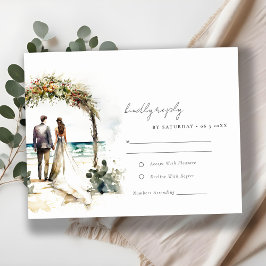 Chic Floral Wedding Arch Beach Seascape Wedding RSVP Kaartje