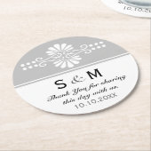 Chic Floral Wedding Bedankt Monogram: Grijs Wit Ronde Kartonnen Onderzetter (Gebogen)