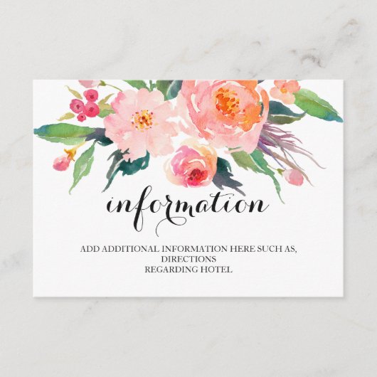 Chic Floral Wedding Information/Details 2-side Informatiekaartje (Voorkant)
