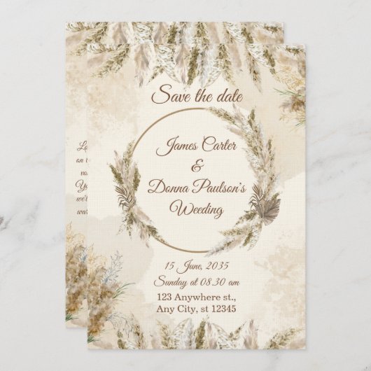 Chic Floral Wedding Invitation – Modern card Kaart (Voorkant / Achterkant)