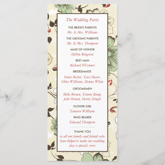  Chic Floral Wedding Programmakaart (Achterkant)