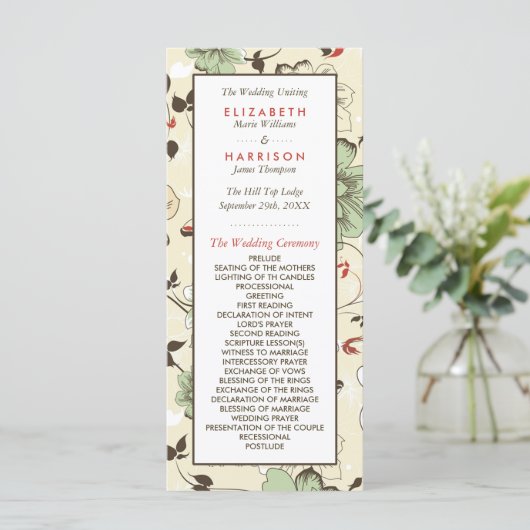 Chic Floral Wedding Programmakaart (Staand voorkant)
