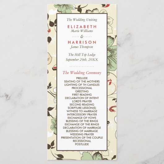 Chic Floral Wedding Programmakaart (Voorkant)