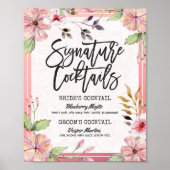 Chic Floral Wedding Signature Cocktail Drink Menu Poster (Voorkant)