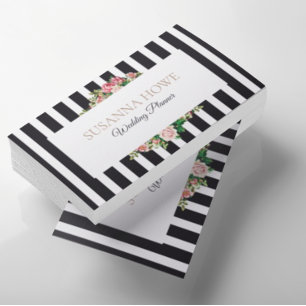 Chic Floral Wedding Stripes Visitekaartje