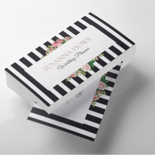 Chic Floral Wedding Stripes Visitekaartje