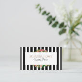 Chic Floral Wedding Stripes Visitekaartje (Staand voorkant)