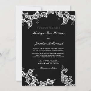 Chic Floral White Peacock Wedding Invite 2 Kaart