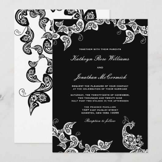 Chic Floral White Peacock Wedding Invite Kaart (Voorkant / Achterkant)
