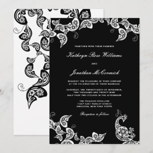  Chic Floral White Peacock Wedding Invite Kaart