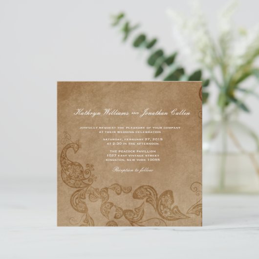  Chic Floral White Peacock Wedding Invite Kaart (Staand voorkant)