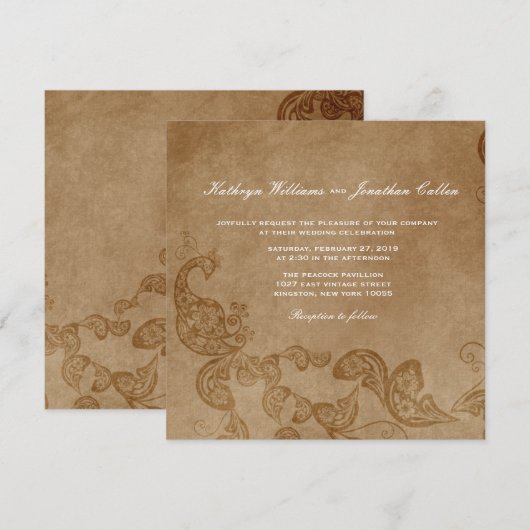 Chic Floral White Peacock Wedding Invite Kaart (Voorkant / Achterkant)