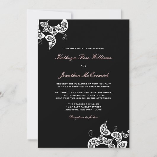  Chic Floral White Peacock Wedding Invite Kaart (Voorkant)