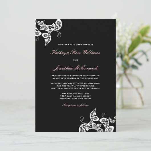  Chic Floral White Peacock Wedding Invite Kaart (Staand voorkant)