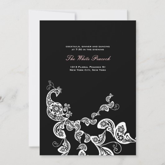 Chic Floral White Peacock Wedding Invite Kaart (Achterkant)