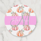 Chic Floral White Pink Peach Pumpkin Monogram Naam Bedankjes Labels (Achterkant)