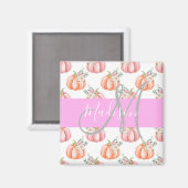 Chic Floral White Pink Peach Pumpkin Monogram Naam Magneet (Voorkant / Achterkant)