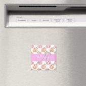 Chic Floral White Pink Peach Pumpkin Monogram Naam Magneet (Insitu (Vaatwasser))
