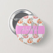 Chic Floral White Pink Peach Pumpkin Monogram Naam Ronde Button 5,7 Cm (Voorkant /achterkant)