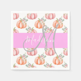 Chic Floral White Pink Peach Pumpkin Monogram Naam Servet