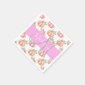 Chic Floral White Pink Peach Pumpkin Monogram Naam Servet (Hoek)