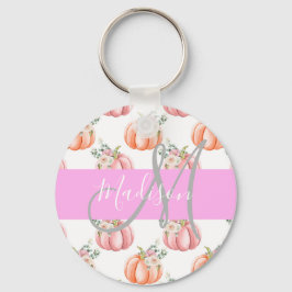 Chic Floral White Pink Peach Pumpkin Monogram Naam Sleutelhanger