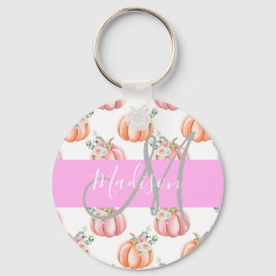 Chic Floral White Pink Peach Pumpkin Monogram Naam Sleutelhanger