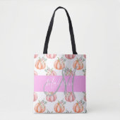 Chic Floral White Pink Peach Pumpkin Monogram Naam Tote Bag (Voorkant)