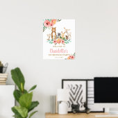 Chic Floral Woodland Animals 1e verjaardag Poster (Thuiskantoor)