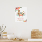 Chic Floral Woodland Animals 1e verjaardag Poster (Keuken)