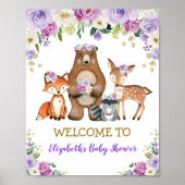 Chic Floral Woodland Baby shower Birthday Welkom Poster (Voorkant)