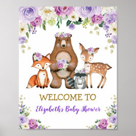 Chic Floral Woodland Baby shower Birthday Welkom Poster
