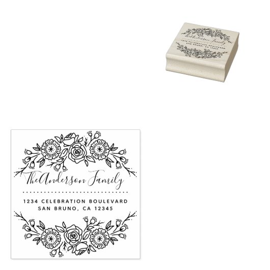Chic Floral Wreath | Aangepast adres voor terugzen Rubberstempel (Gestempeld)