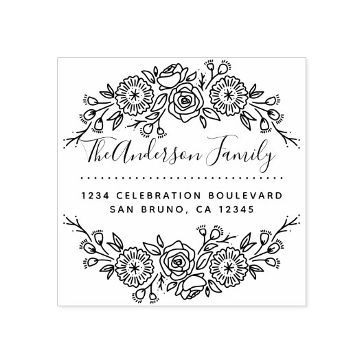 Chic Floral Wreath | Aangepast adres voor terugzen Rubberstempel (Afrduk)