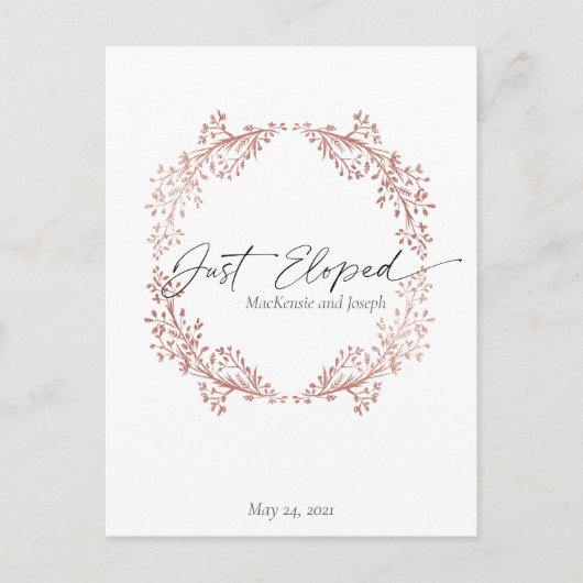 Chic Floral Wreath net Eloped koninklijke uitnodig Briefkaart (Voorkant)