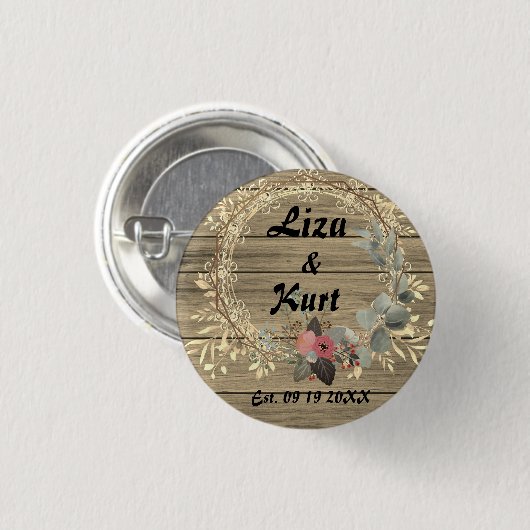 Chic Floral Wreath Rustic Wedding Ronde Button 3,2 Cm (Voorkant /achterkant)