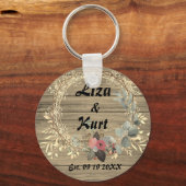 Chic Floral Wreath Rustic Wedding Sleutelhanger (Voorkant)