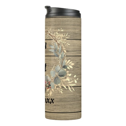 Chic Floral Wreath Rustic Wedding Thermosbeker (Geroteerd rechts)