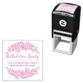 Chic Floral Wreath | Terugkeeradres Fuchsia Script Zelfinktende Stempel (In situ)