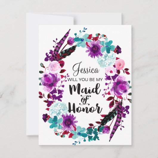 Chic Floral Wreath, word je mijn bruidsmeisje Kaart (Voorkant)