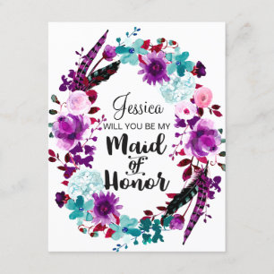 Chic Floral Wreath, word je mijn bruidsmeisje Kaart