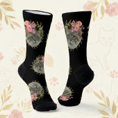 Chic Floral Wreator met foto's Pet Cat Black Sokken