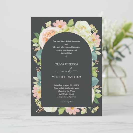 Chic Florals Dark Wedding All in One Invites (Staand voorkant)